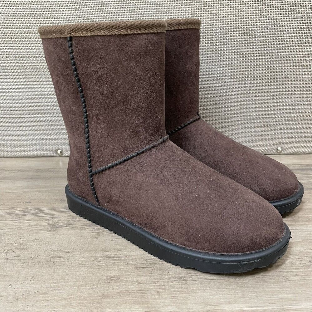 SOCIOLOGY Women's Size 8 Brown Faux Suede Warm Winter Boots Fuzzy Warm Cozy
